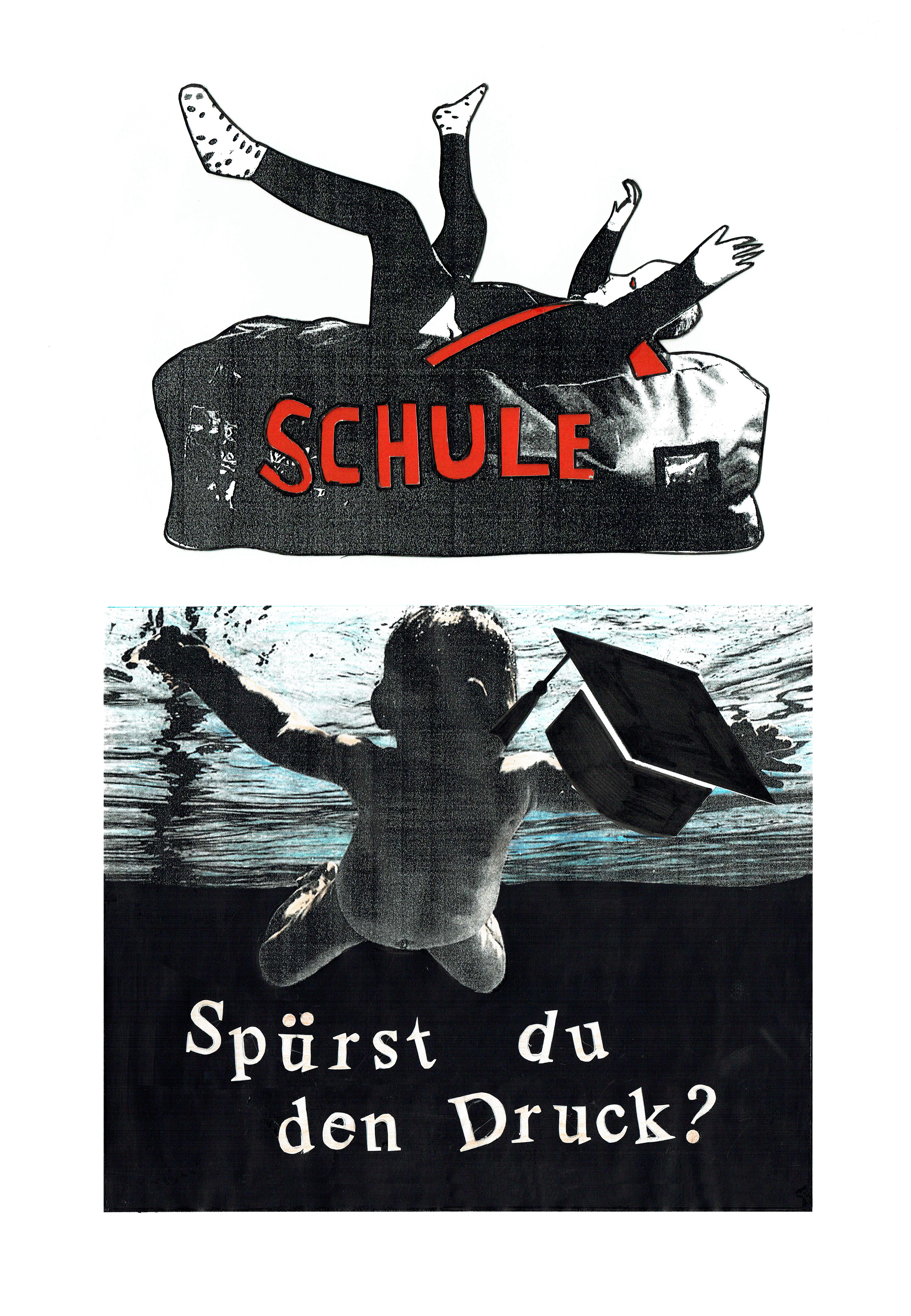 Sozialpolitische Plakate, Collage, oben: Luka Raffa, unten: Julia Pfeifer, Q12 
