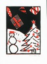 Weihnachten im Schnee, Linoldruck mit 2 Farben, Florian Miller, Jg07 2015-16